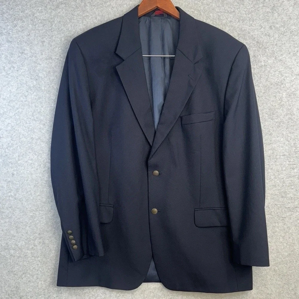 Etienne Aigner 100% Pure Wool Blazer Navy Blue 44R Made in Portugal Gold Buttons